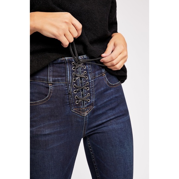 NWT Free People Lace Up High Rise Blue Skinny 30 - Picture 2 of 8